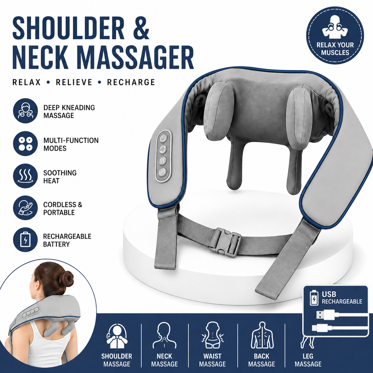 3D Deep Kneading Shoulder & Neck Massager