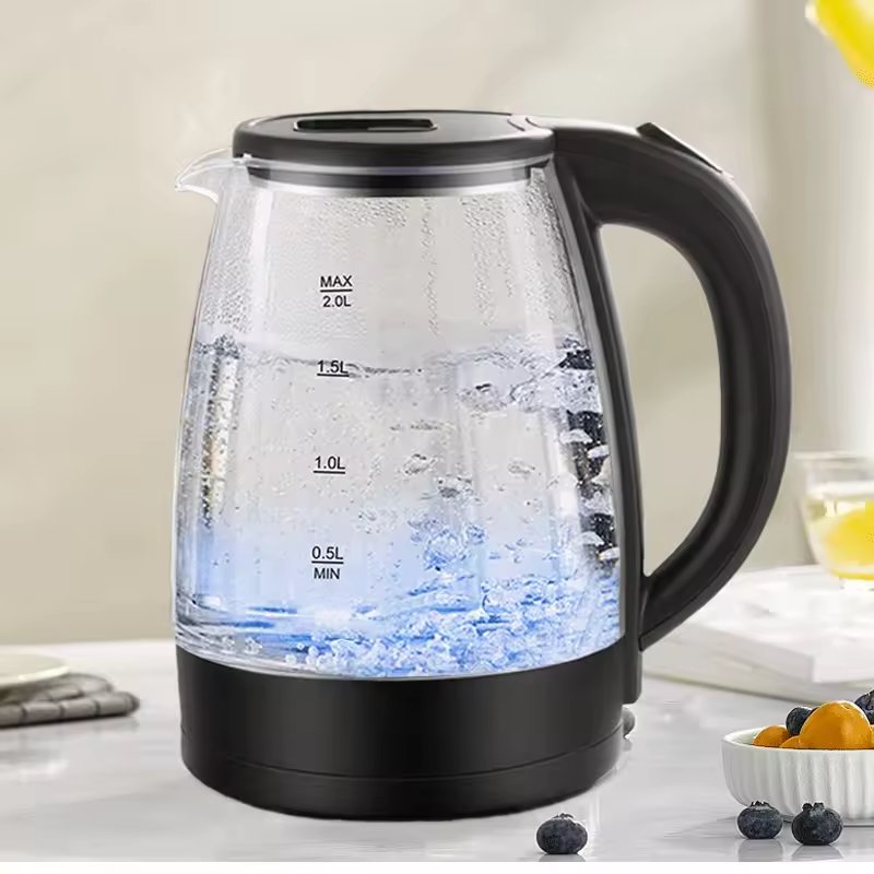 JIHAN 1.8L Electric Glass Kettle with Blue LED Light
