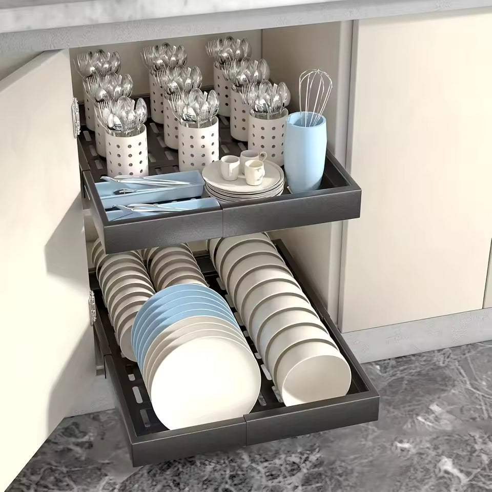 Expandable Pull-Out Drawer / Four-Sided Extendable Adjustment for Expanded Capacity / DIY Installation for Easy Cabinet Storage